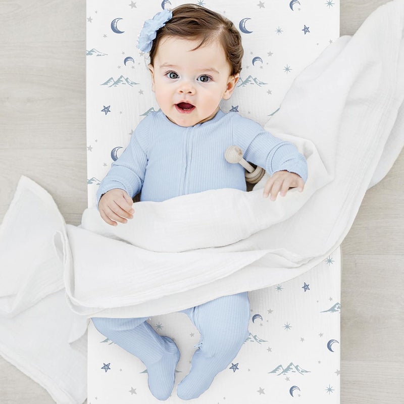 Coreeky 3 Pack Muslin Cotton Changing Pad Covers for Girl, Boy, 100% Soft Changing Table Cover, Breathable Baby Nursery Diaper Chang Pad Sheets (Nightfall Blue) - Image 5